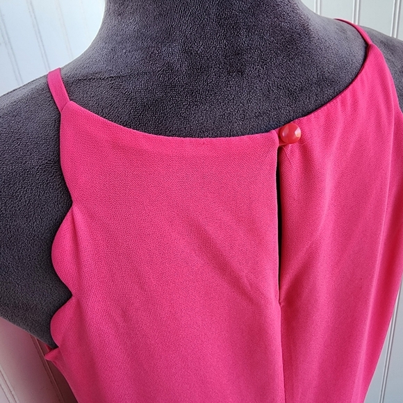I.N. San Francisco Sleeveless Halter Neck Scalloped Chiffon Shift Dress Pink L - Picture 9 of 13